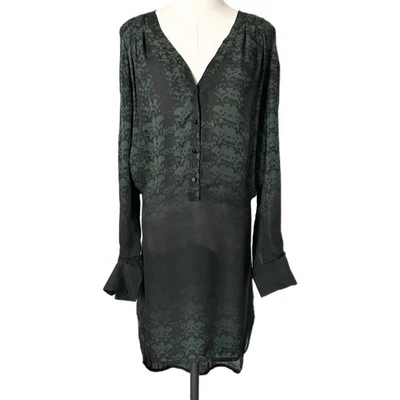 NUEVO A.L.C. Mini Vestido 100% Seda Estampado Verde y Negro Talla Pequeña Foto 1 de 4