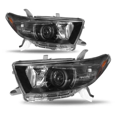 For 2011 2012 2013 Toyota Highlander Projector Black Amber Headlights Assembly - Image 1 of 4