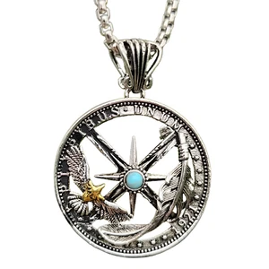 Turquesa Pluma Colgante Águila Estrella Náutica Collar Piedras Preciosas... - Imagen 1 de 13