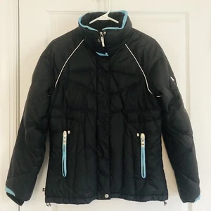 Ski Jacket Womens S Down ZeroXposur Aqua trim zips hook&loop pockets Black - Picture 1 of 10