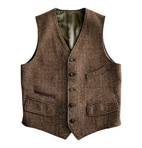 Mens Tweed Vest Vintage Cowboy Hunting Herringbone Wool Vests M Large XL XXL 3XL - Picture 1 of 17