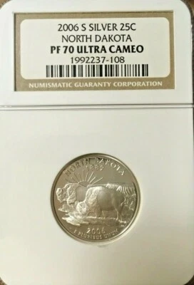 2006-S SILVER NORTH DAKOTA QUARTER GRADED PF 70 ULTRA CAMEO BY NGC - Image 1 of 2