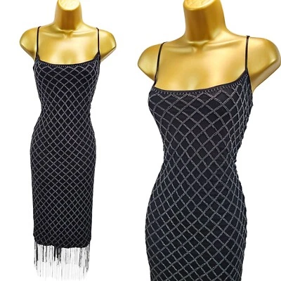 Karen Millen 14 UK Black Vintage Heavy Beaded Flapper Dress Wedding Party Ball - image 1 of 4