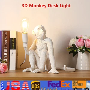 3D Monkey Desk Light Table Lamp Resin White Living Room, Bedroom, Office Fixture - Picture 1 of 12