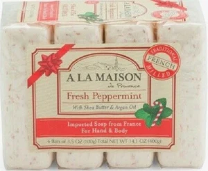 Fresh Peppermint Vegetable Soap Bars 4 Pack A La Maison 14 oz Total French New - Picture 1 of 4