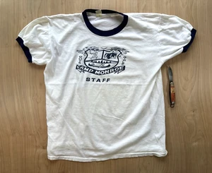 vintage 60's staff SUMMER CAMP ringer T SHIRT usa CAMP MONROE cru-cut tag bklyn - Picture 1 of 16