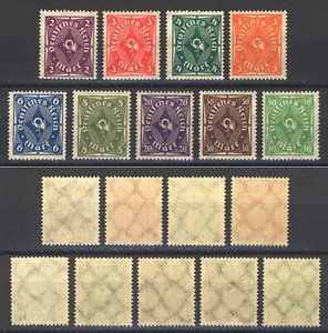 MiNr. 224-232 DR - Posthorn einfarbig mit Wz. 2 von 1922 - postfrisch ** - Picture 1 of 5
