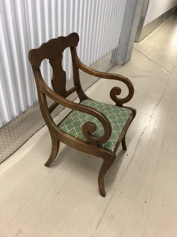Vintage French Accent Chair Rolled Armrests Mahogany Cover