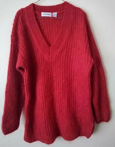 Jennifer Moore Damen rot Vintage Mohair Grobstrick Pullover V-Ausschnitt Pullover 10-12 M - Bild 1 von 11