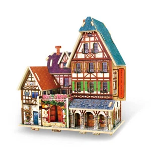 Rompecabezas de madera 3D posada francesa juego juguete para niños regalo hágalo usted mismo kits de construcción familiar - Imagen 1 de 7