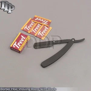 Straight Edge Barber Hair Shaving Razor Folding Knife + Free Pack Of 10 Blades - Picture 1 of 3