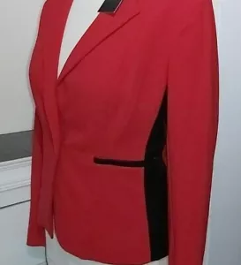 BNWT SIMON JEFFREY SMART RED SINGLE BREASTED BLAZER BLACK PU TRIM WEDDING SZ 10 - Picture 1 of 5