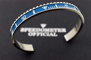 Speedometer Official Silver Steel Vintage Matt Blue & Silver Bangle Bracelet - Picture 1 of 8