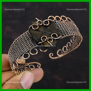 Mothers day Deal Chiastolite Gemstone Copper Anniversary Wire Wrapped Wife Cuff - Picture 1 of 6