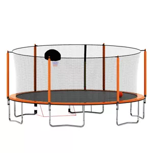 16FT Trampoline with Basketball Hoop Pump and Ladder with Soccer Goal Orange - Picture 1 of 14