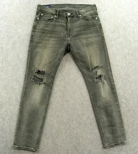 Abercrombie & Fitch Jeans Mens 33 Gray Skinny Taper Mid Rise Distressed Button - Picture 1 of 17