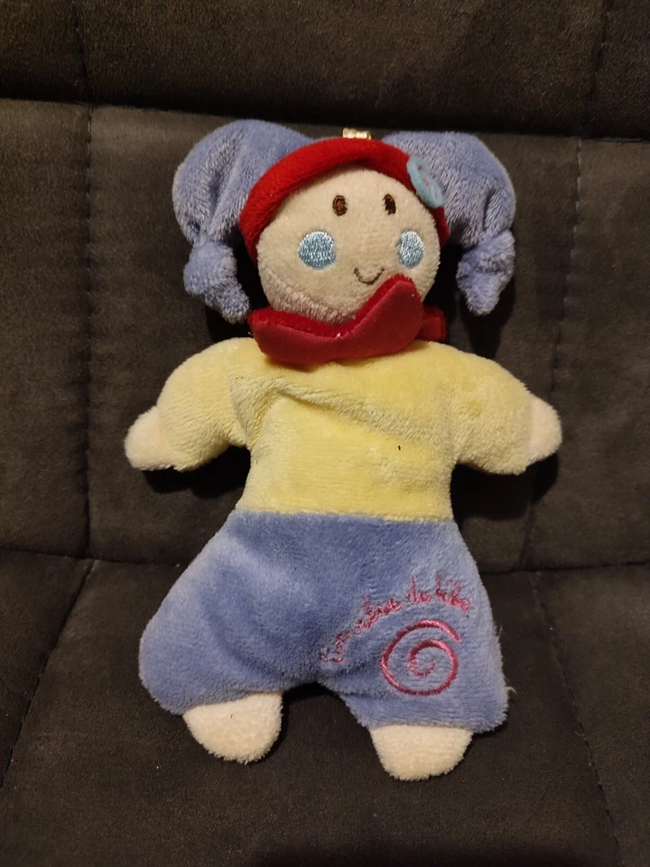 doudou grelot lutin personnage jaune bleu un reve de bebe tbe - Photo 1/1