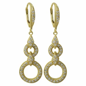 New yellow Gold-Plated diamonds Circles Drop Dangle Earrings 1.9 inch long - Picture 1 of 2