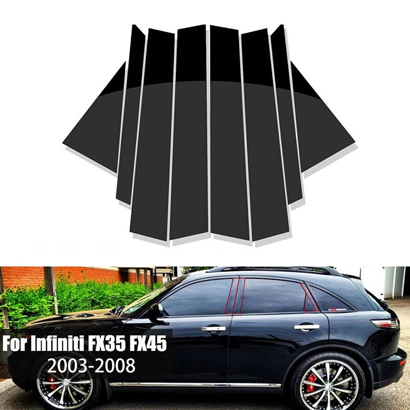 Fit For Infiniti FX35 FX45 2003-2008 Glossy Black Pillar Posts Door Window Trim Foto 1 de 4