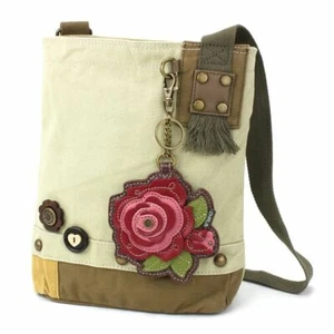 New Chala Patch Crossbody Bag gift Messenger Canvas Sand Beige RED ROSE gift - Picture 1 of 6