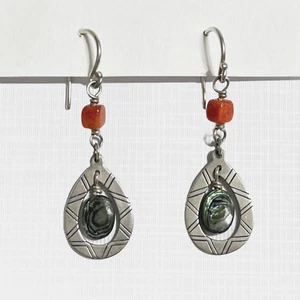 Silpada Earrings Sterling Silver Abalone Shell Coral Dangle Teardrop 925 W2168 - Picture 1 of 6