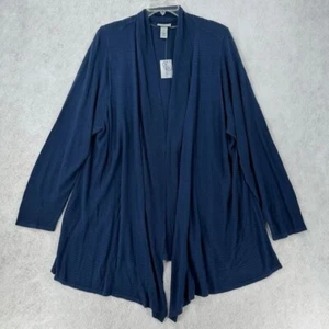 Catherines Cardigan Sweater Womens 3X Blue Lightweight Open Front Long Waterfall - Picture 1 of 6