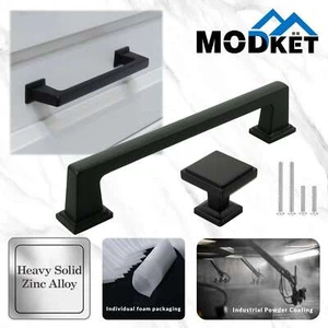 Solid Matte Black Square Cabinet Door Handles Pulls Knobs Kitchen Bath Drawer - Picture 1 of 10