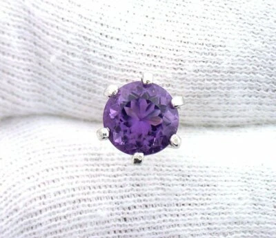 7mm Round Brazilian Amethyst Gemstone Gem Stone Sterling Silver Tie Tack ESTT41 - Image 1 of 2