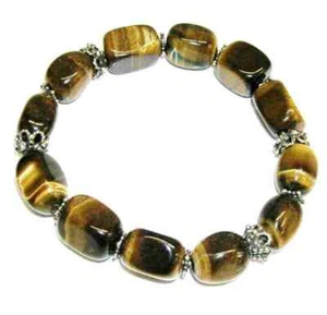 PULSERA de OJO DE TIGRE cantos rodados y entrepiezas PLATA de LEY envejecida - Imagen 1 de 3