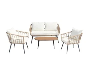Conjunto De Salón De Exterior En Ratán Y Mimbre Con Mesa Sillones Y Cojines - Imagen 1 de 7