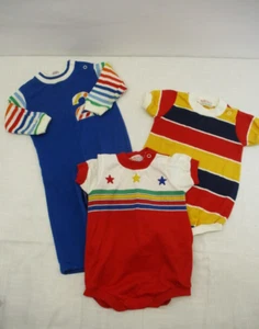 1980s HEALTHTEX Boy 12 mos Outfits Rompers One-piece Lot Primary Colors Striped - Picture 1 of 18