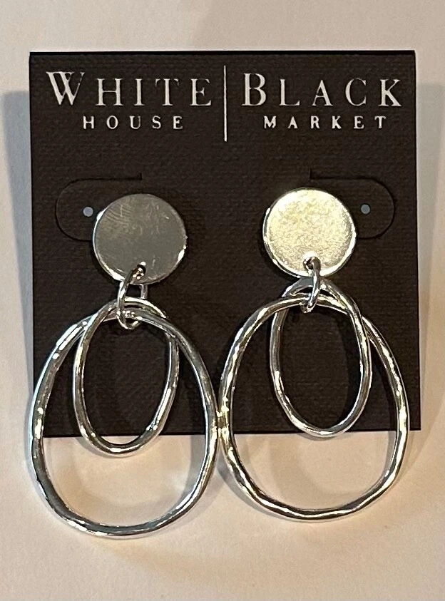 WHITE HOUSE BLACK MARKET Silver Tone Double Hoop Dangle/Drop Earrings NEW - Image 1 of 4