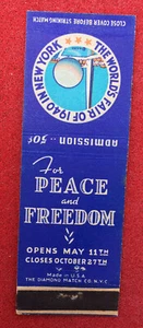 1940 NEW YORK WORLD'S FAIR MATCHBOOK "For PIECE and FREEDOM" mb72 - Bild 1 von 2
