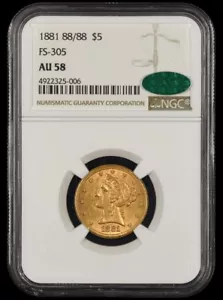1881 88/88 $5 Gold FS-305 NGC AU58 CAC - Picture 1 of 4