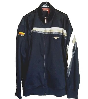 ROCAWEAR Hombre Chaqueta NEGRA Marrón Tostado Blanco Patrón, Insignia Cremallera Completa 2XL (A) Foto 1 de 4