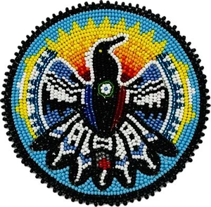 Roseta/aplicación hecha a mano con cuentas cian azul águila 3 pulgadas - Imagen 1 de 3