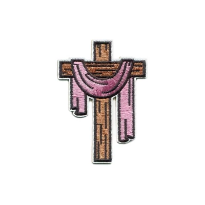 Cross with Draped Cloth Christian Religious Iron-On Embroidered Patch - Image 1 of 2