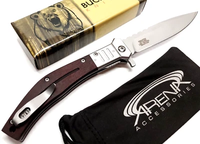 Buckshot Pocket Knife Wood Flipper Blade Spring Assisted Tip Up Carry EDC - Image 1 of 4