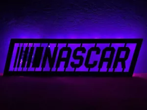 NASCAR Lighted Metal Art Bar Wall Sign, Powder Coated Black - Picture 1 of 7