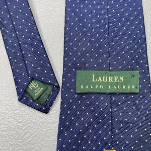 Lauren Ralph Lauren Seidenkrawatte Krawatte blau weiß Pin Polka Dots handgefertigt - Bild 1 von 6