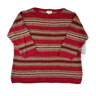 Nuevo con etiquetas Suéter Jones New York Para Mujer 2XL Rojo Rayas Tejido Mezcla de Lino Manga 1/2 Foto 1 de 4