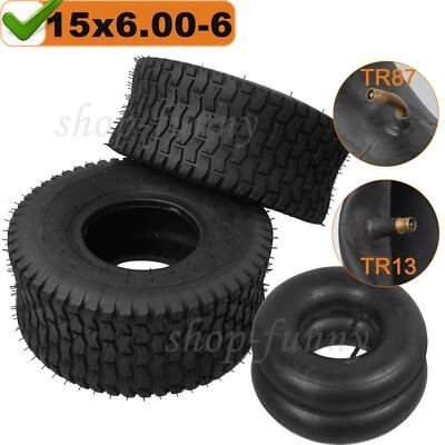 2xReifenmantel 2xSchlauch 15x6.00-6 4pr TR13/87 Ventil Aufsitzmäher Rasentraktor - Bild 1 von 4