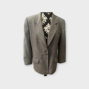 Blazer para mujer Evan Picone vintage de lana espiga blanco y negro talla 14” - Imagen 1 de 8