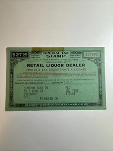 Special Tax Stamp - Retail Liquor Dealer - FYE 1948 - US Revenue - Picture 1 of 2