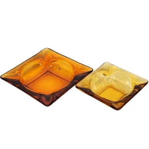 Vtg Lot of 2 Amber Glass MCM Slotted Square 3" & 4.5" Ashtray Bundle Collectible - Picture 1 of 14