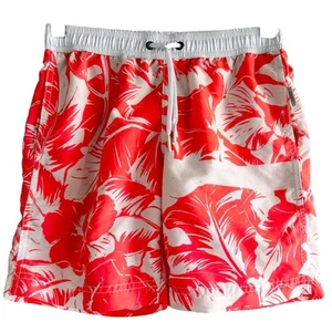 Onia Swim Trunks Shorts Hibiscus Tropical Fiery Coral White 10 - Picture 1 of 5