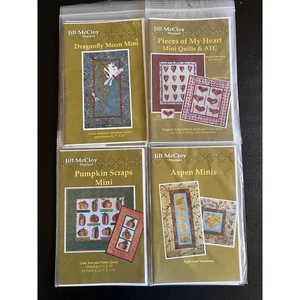 Lot Of 4 Mini Quilt Patterns Pumpkins Aspen Leaves Hearts Dragonfly Fall Autumn - Picture 1 of 10