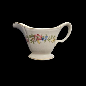 Vintage Floral Gravy Boat Sauce Pitcher Crackle Glaze Gold Trim Shabby Chic - Picture 1 of 7