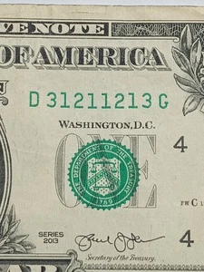 📡2013 $1 D CLEVELAND BEP D-G BLOCK TRINARY **RADAR** (D31211213G)📡 - Picture 1 of 8