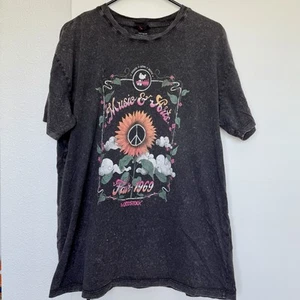 Woodstock x Cotton On Black Acid Wash Women’s T Shirt MEDIUM - Oversized - Picture 1 of 4